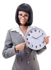 Image showing office worker  holding big clock