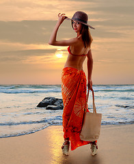 Image showing Caucasian woman standing in bikini