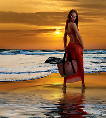 Image showing Caucasian woman standing in bikini