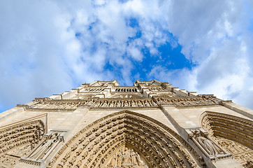 Image showing Beautiful view of Notre Dame Cathedral in Paris on a clody sprin