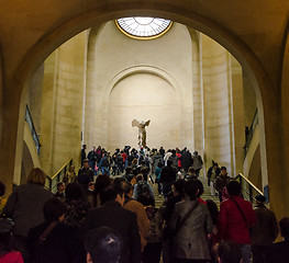 Image showing trippers admire Winged Victory of Samothrace, also called the Ni