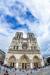 Image showing Beautiful view of Notre Dame Cathedral in Paris on a clody sprin