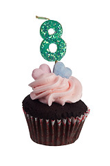 Image showing Mini cupcake with number eight candle