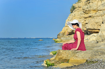 Image showing young woman portrait on the beach
