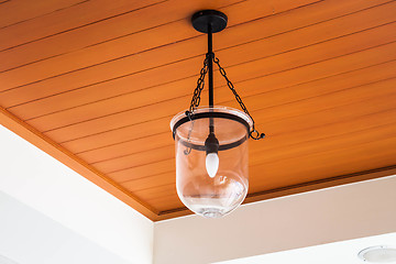 Image showing Close up new modern  lamp on ceiling