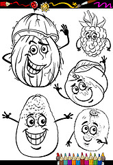 Image showing cartoon fruits set for coloring book