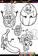 Image showing cartoon fruits set for coloring book