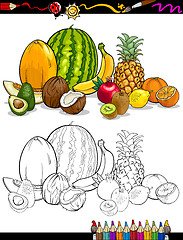 Image showing tropical fruits group for coloring book