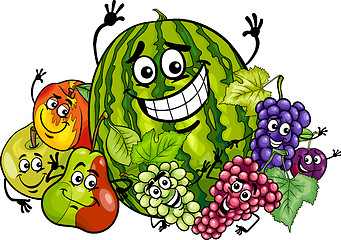 Image showing fruits group cartoon illustration