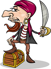 Image showing pirate with treasure cartoon illustration