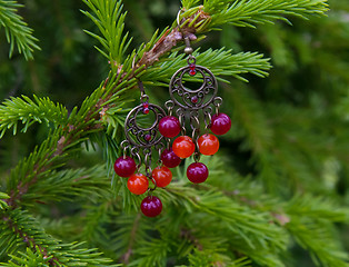 Image showing Earrings in glass yellow- orange  berries