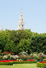 Image showing Vienna's Rathaus (City Hall) beyond Volksgarten park