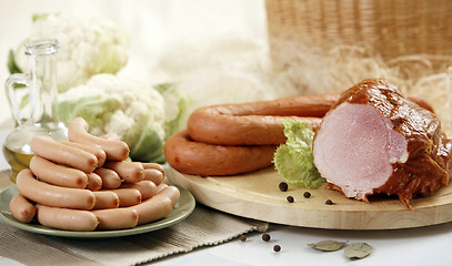 Image showing smoked meat and sausages