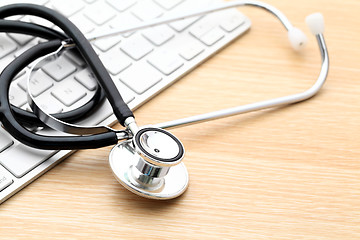 Image showing Stethoscope and keyboard