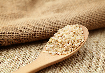 Image showing Uncooked rice on spoon 
