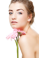 Image showing natural beautiful woman face closeup portrait