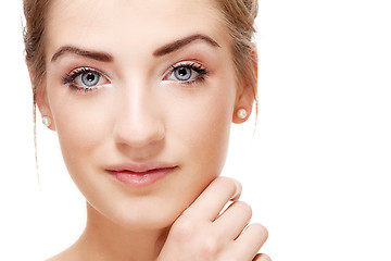 Image showing natural beautiful woman face closeup portrait