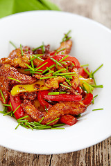 Image showing fried meat and vegetable salad