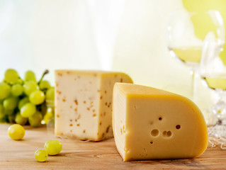 Image showing fresh cheese and green grape