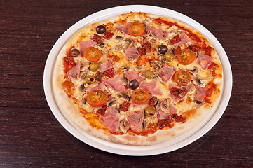 Image showing pizza with ham and mushrooms