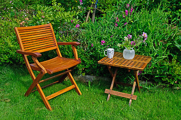 Image showing Hardwood garden chair and table