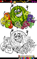 Image showing cartoon fruits group for coloring book