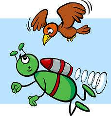 Image showing flying alien cartoon illustration