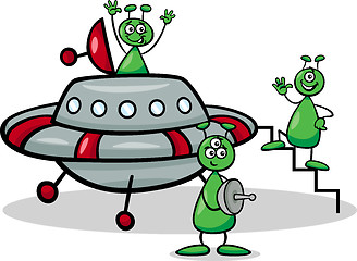 Image showing aliens with ufo cartoon illustration