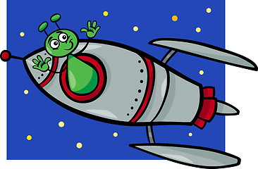 Image showing alien in rocket cartoon illustration