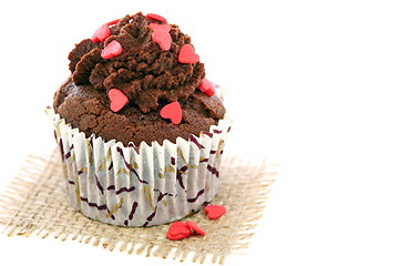 Image showing Cupcake with sugar hearts.