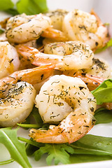 Image showing Fresh grilled shrimps on white plate