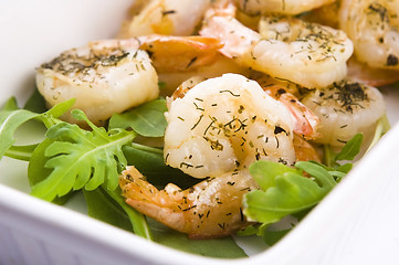 Image showing Fresh grilled shrimps on white plate