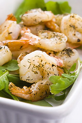 Image showing Fresh grilled shrimps on white plate