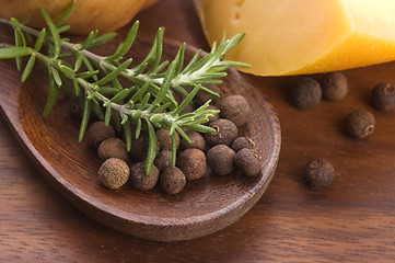 Image showing allspice with fresh rosemary, cheese and onion