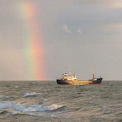 Image showing Small coastal vessel in the waters of the dutch Ijsselmeer