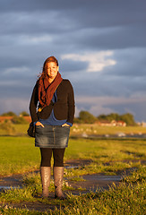 Image showing Woman standing at the dutch coast