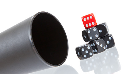 Image showing Gambling background with dice and dice cup