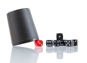 Image showing Gambling background with dice and dice cup