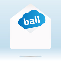 Image showing ball word on blue cloud, paper mail envelope