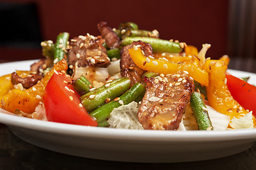 Image showing Warm salad with veal