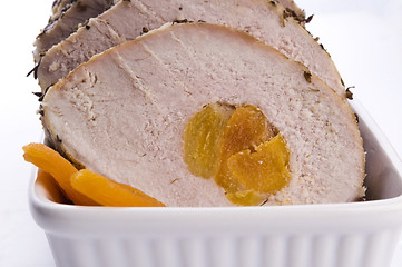 Image showing Roasted pork loin with dried apricots