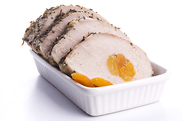 Image showing Roasted pork loin with dried apricots