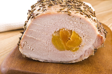 Image showing Roasted pork loin with dried apricots