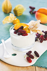 Image showing Peach with Mulberry and Gooseberry yogurt