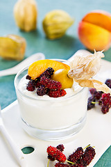 Image showing Peach with Mulberry and Gooseberry yogurt