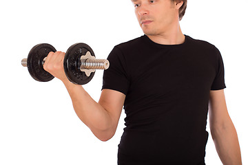 Image showing Man doing exercise with a steel dumbbell