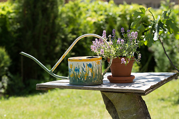 Image showing Watering can and flower