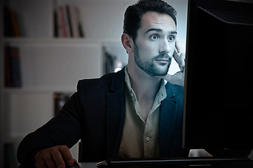 Image showing Suprised Man Looking At A Computer Monitor