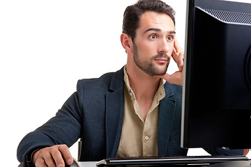 Image showing Suprised Man Looking At A Computer Monitor