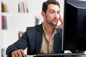 Image showing Suprised Man Looking At A Computer Monitor